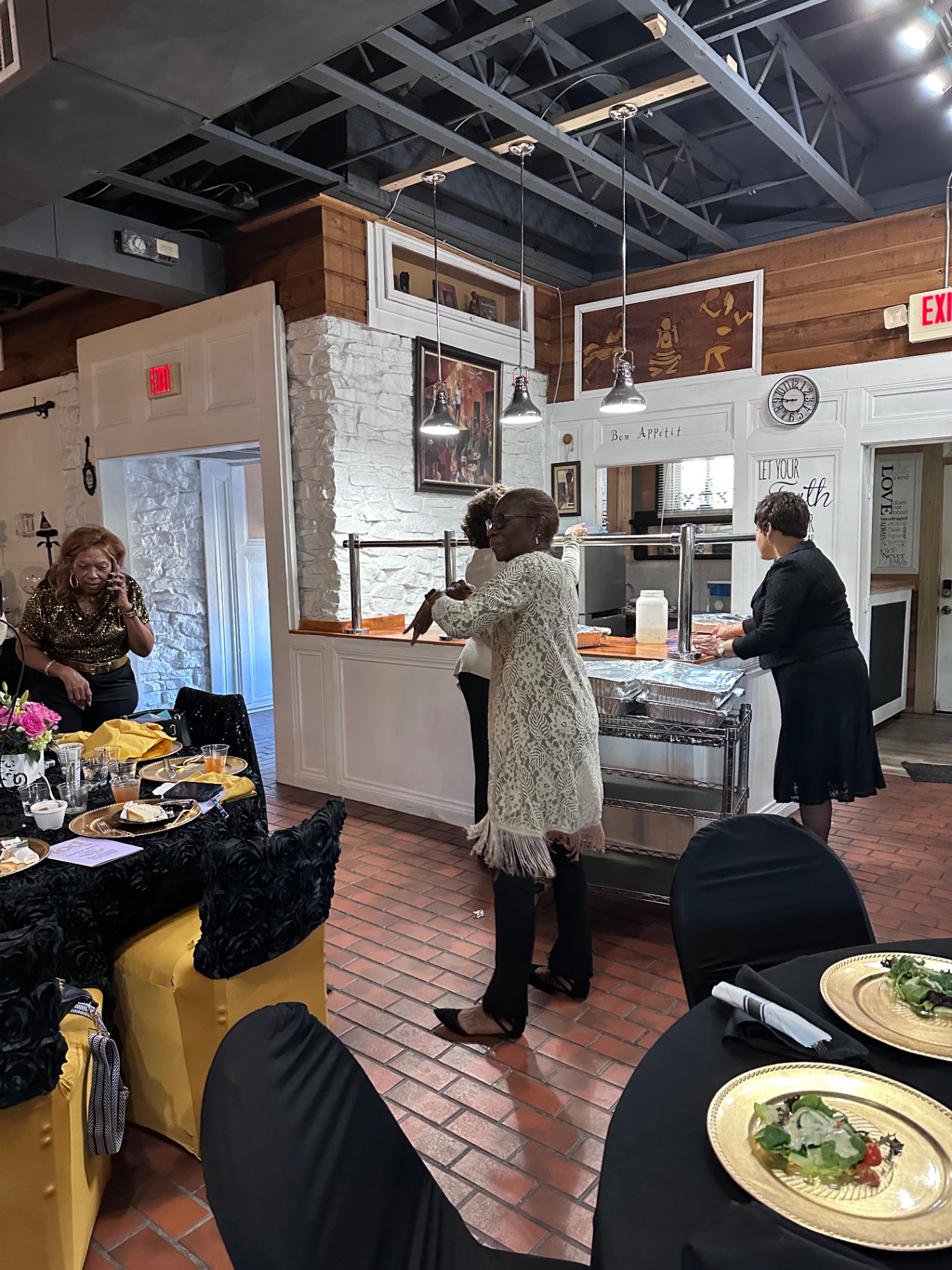 Catering buffet area with guests