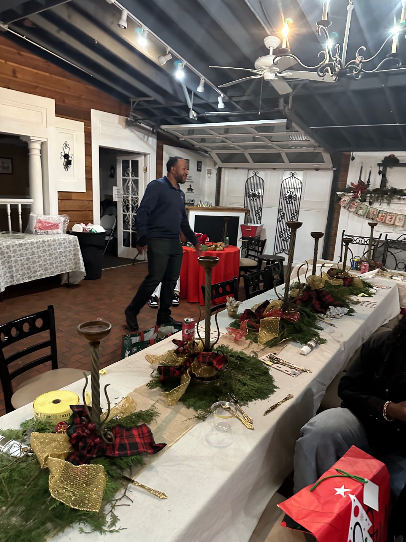 Banquet table with Christmas centerpieces